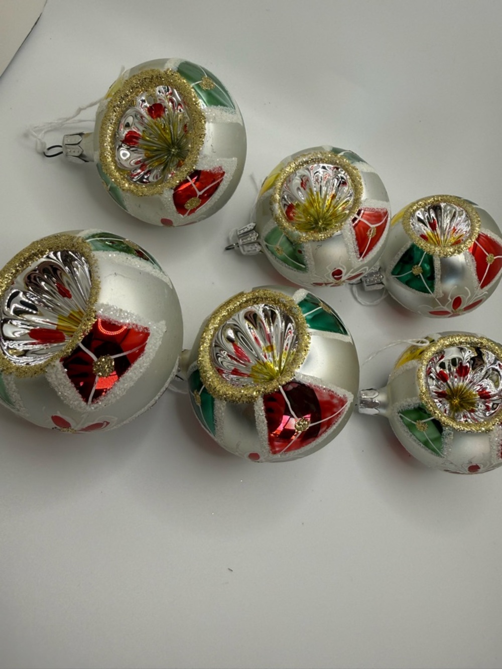 Vtg Indent Glass Ornaments Lot Reflector Silver Poland Style mercury Christmas